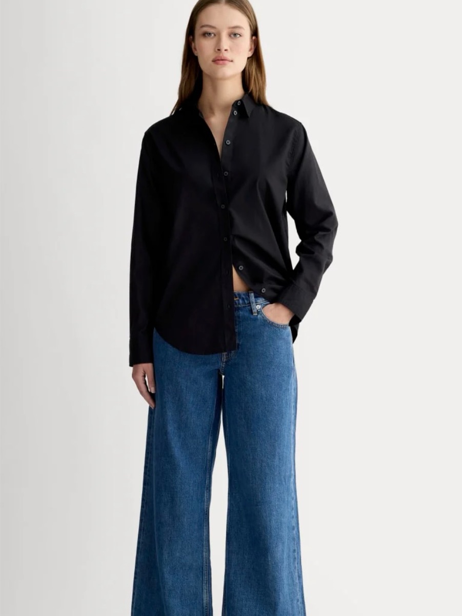 Everlane New The Silky Cotton Relaxed Shirt In Black Womens 16 Minimalist Casual